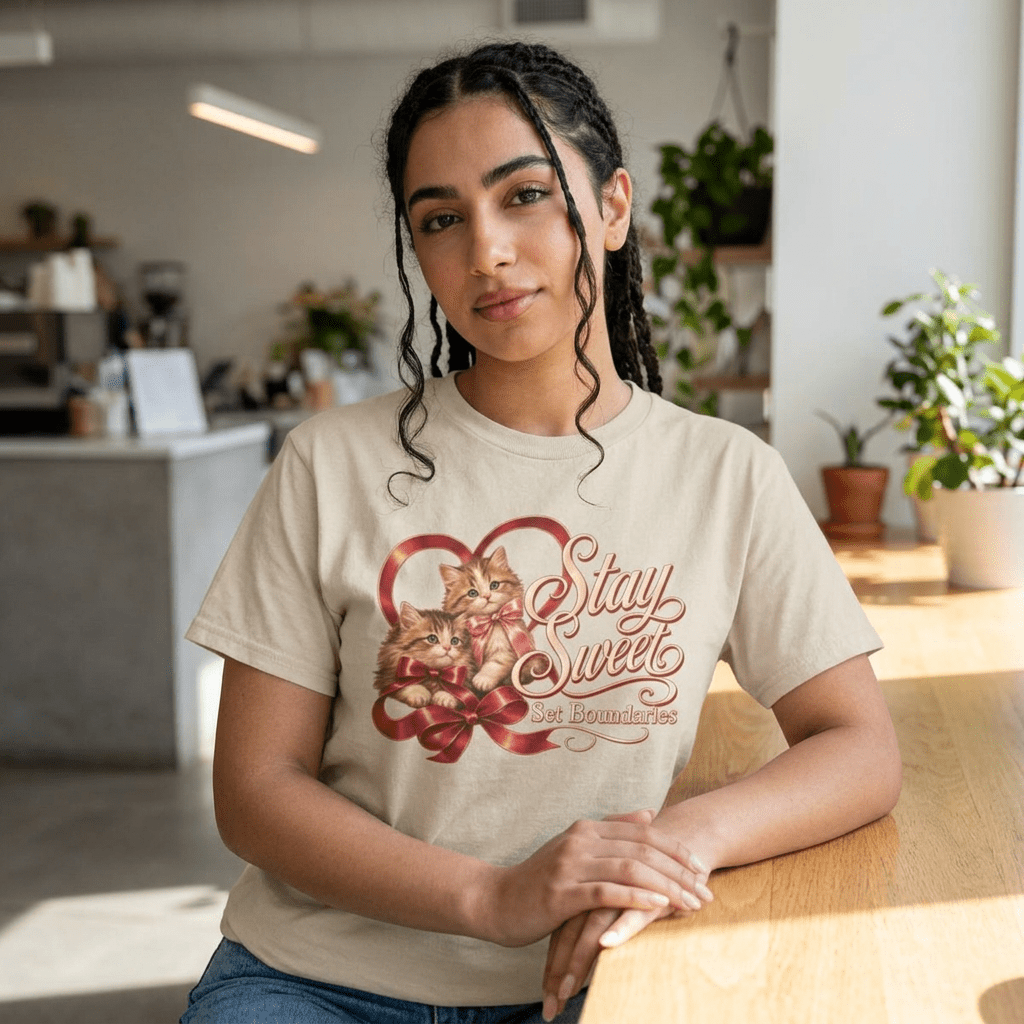 Stay Sweet, Set Boundaries Cat Tee in Sand – TalkTees