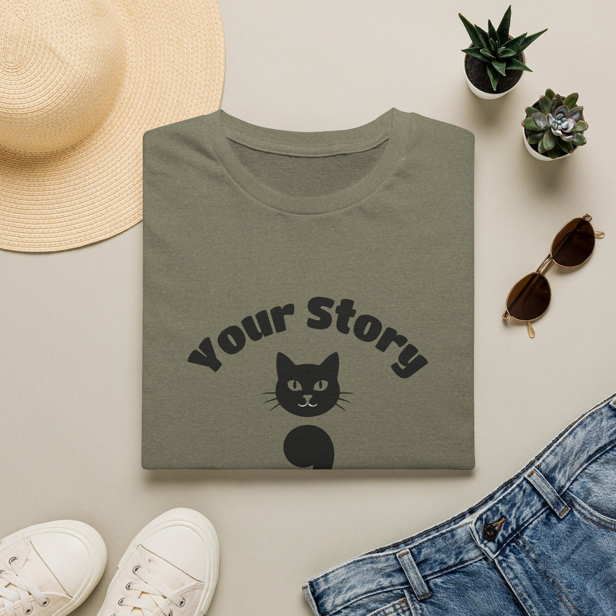 Your Story Isn't Over Semicolon Cat Tee in Heather Military Green – TalkTees