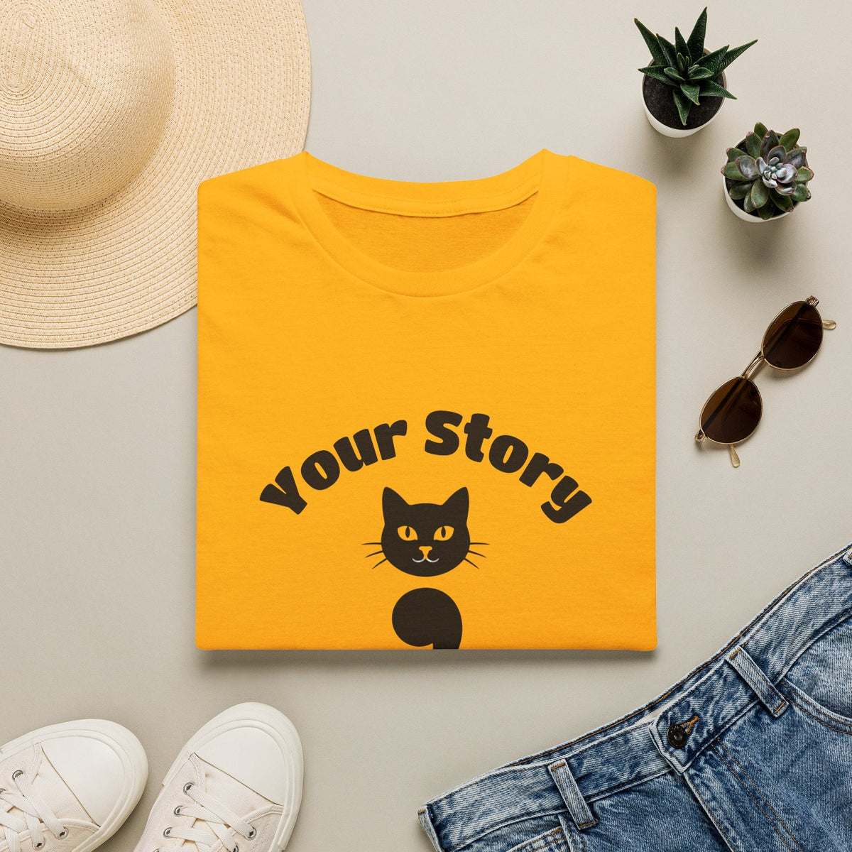 Your Story Isn't Over Semicolon Cat Tee in Gold – TalkTees