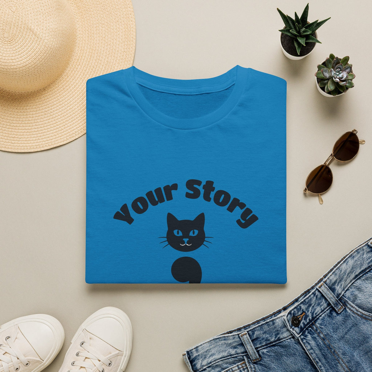 Your Story Isn't Over Semicolon Cat Tee in Sapphire – TalkTees