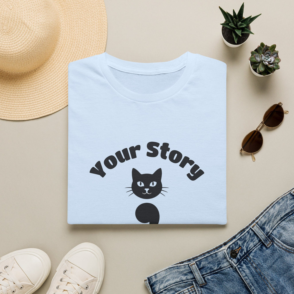 Your Story Isn't Over Semicolon Cat Tee in Light Blue – TalkTees