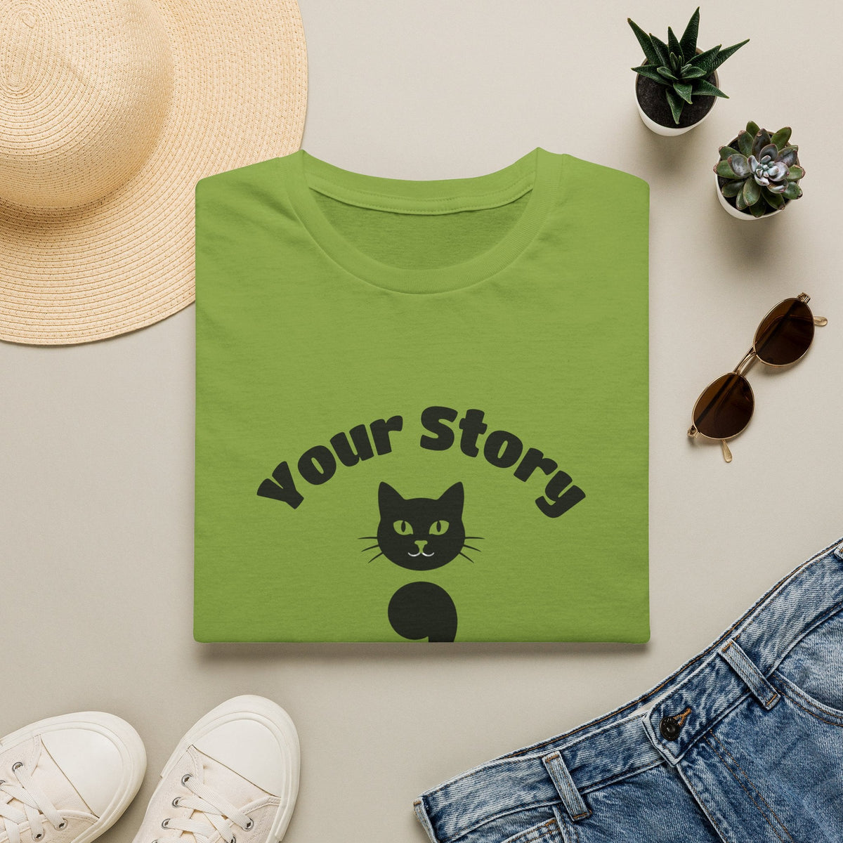 Your Story Isn't Over Semicolon Cat Tee in Kiwi – TalkTees