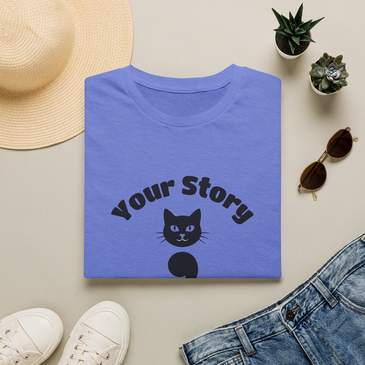 Your Story Isn't Over Semicolon Cat Tee in Heather Royal – TalkTees