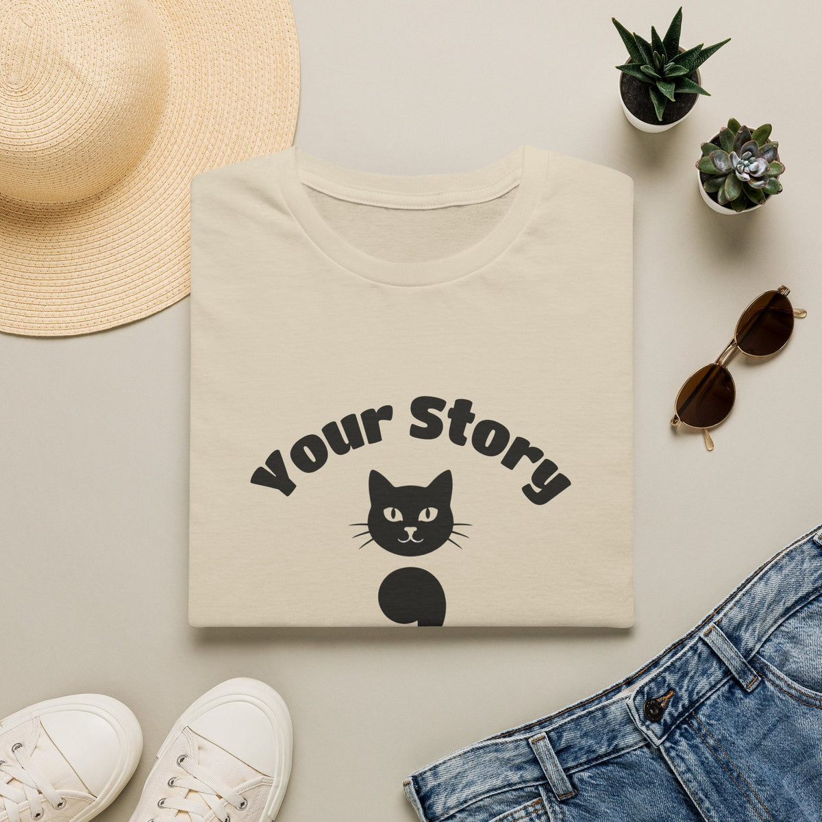 Your Story Isn't Over Semicolon Cat Tee in Sand – TalkTees