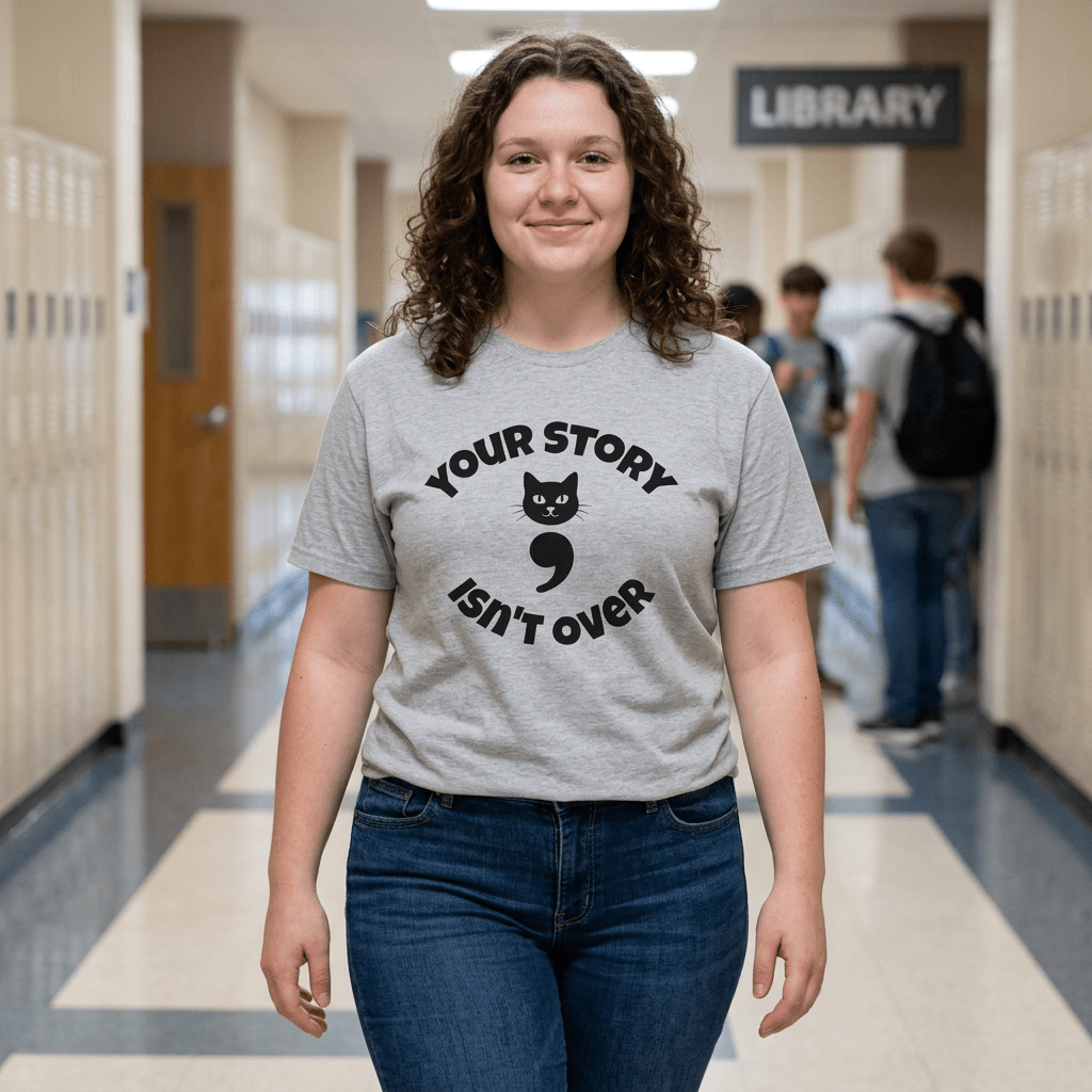 Your Story Isn't Over Semicolon Cat Tee in Sport Grey – TalkTees