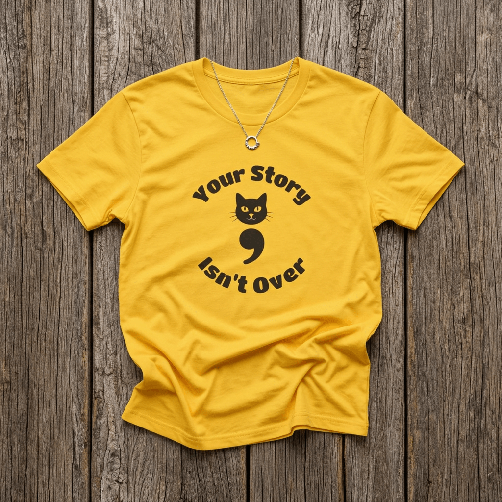 Your Story Isn't Over Semicolon Cat Tee in Daisy – TalkTees